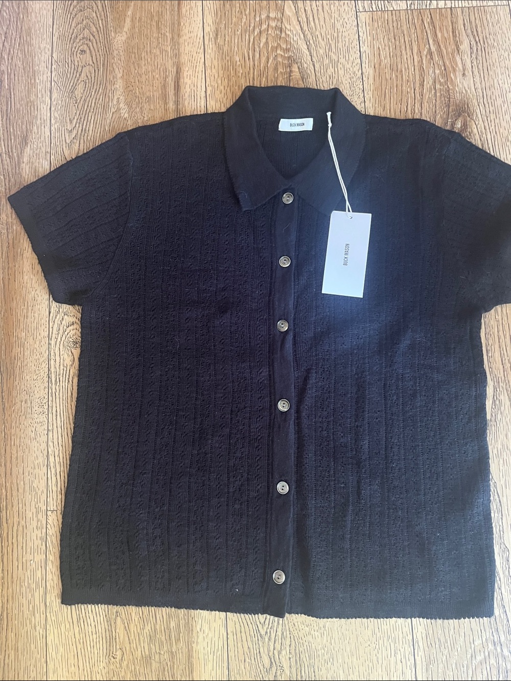 Buck Mason Black Short-Sleeve Knit Button-Up Polo